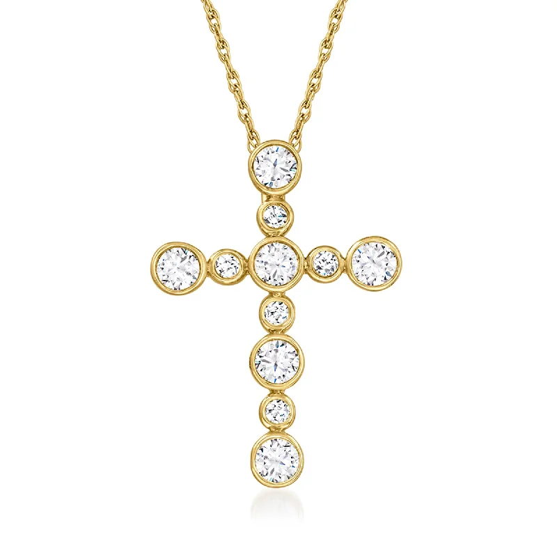 Mist glass necklaces-Ross-Simons Bezel-Set Diamond Cross Pendant Necklace in 14kt Yellow Gold