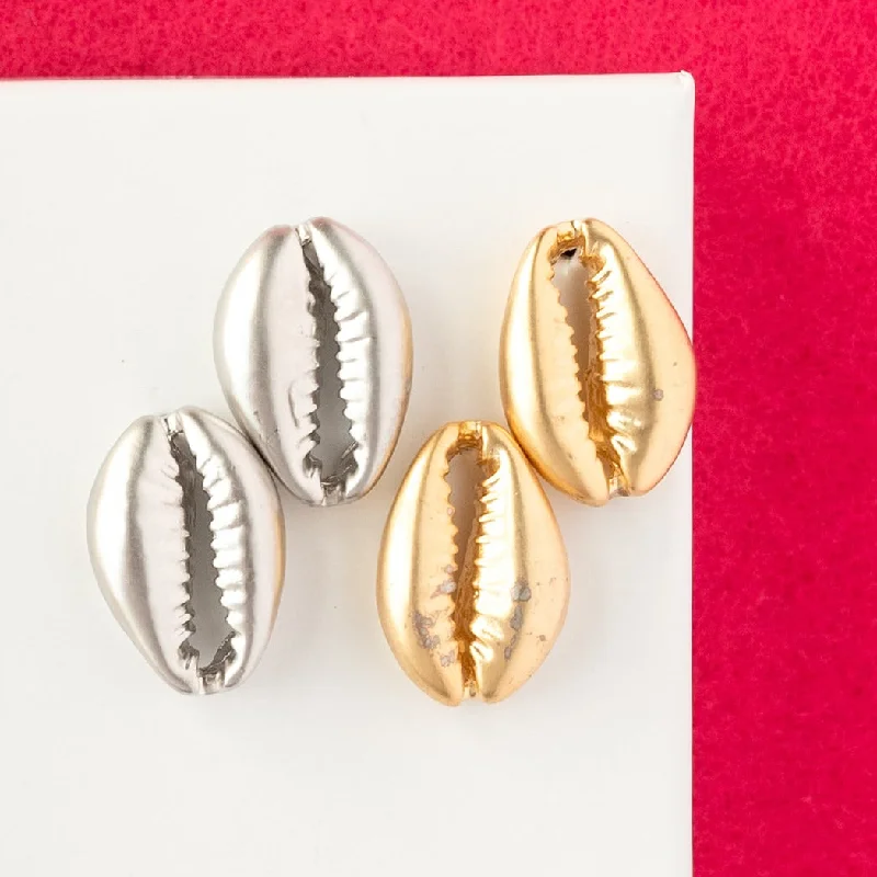 Weathered brass earrings-Cowrie Shell Post Earring