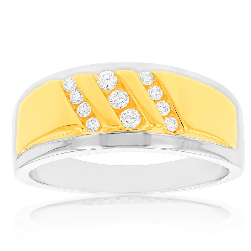 Vision eye rings-Luminesce Lab Grown 1/4 Carat Diamond Gents Ring in 9ct Yellow and White Gold