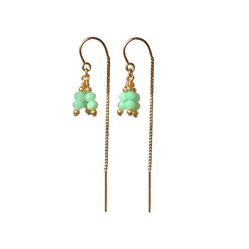 Shiny druzy earrings-Rima Thread Earrings ~ Chrysoprase