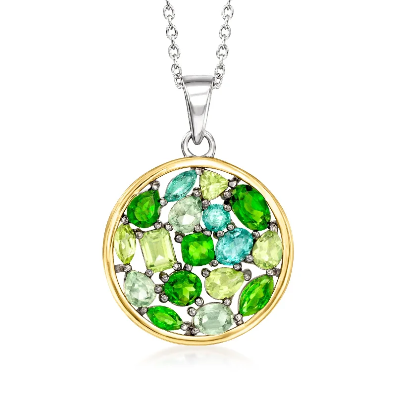 Handwoven necklaces-Ross-Simons Multi-Gemstone Pendant Necklace in Sterling Silver and 14kt Yellow Gold