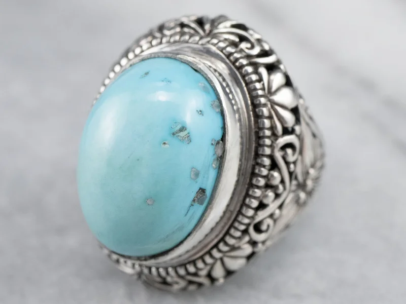 Fine dot rings-Sterling Silver Floral Turquoise Statement Ring