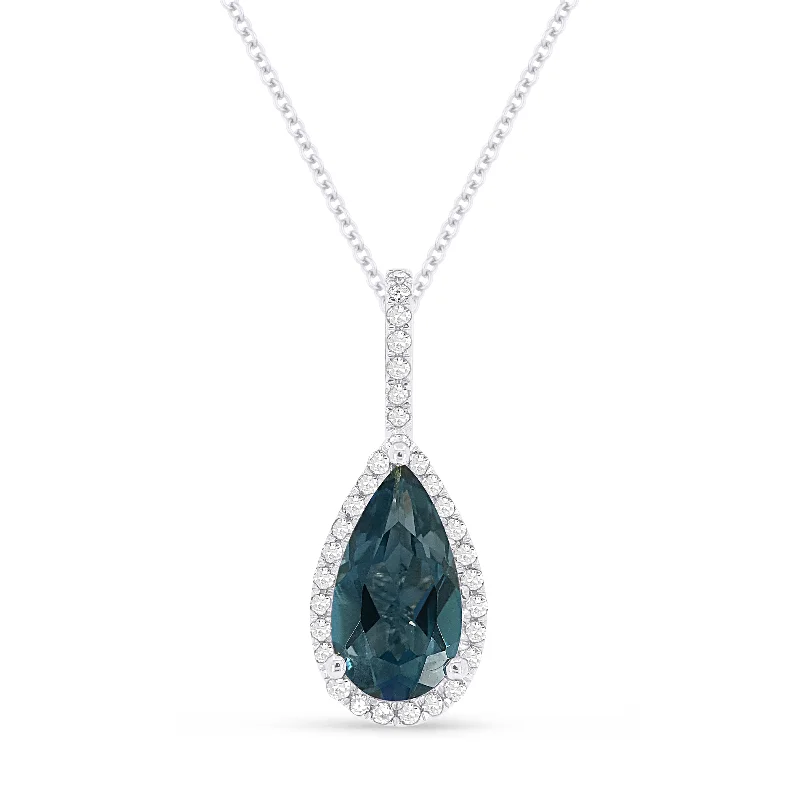 Web choker necklaces-1.15Ct London Blue Topaz 16"pendant Necklace In 14K White Gold