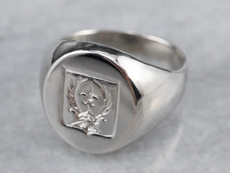 Ripple theme rings-Platinum Fleur de Lis Signet Ring