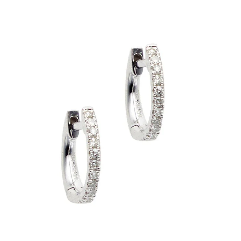 Sodalite slice earrings-Small Diamond Huggie Earrings White Gold