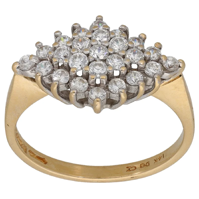 Grass style rings-14ct Gold Cubic Zirconia Cluster Ring Size O