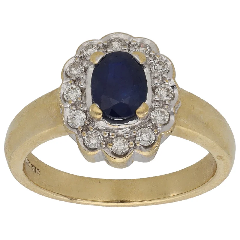 Strand cord rings-9ct Gold 0.24ct Diamond & Sapphire Cluster Ring Size N