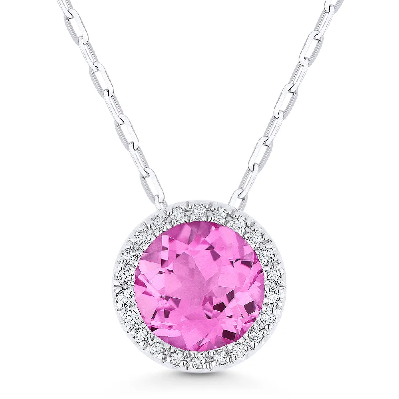 Pinch clasp necklaces-1.65Ct Pink Sapphire 16"pendant Necklace In 14K White Gold