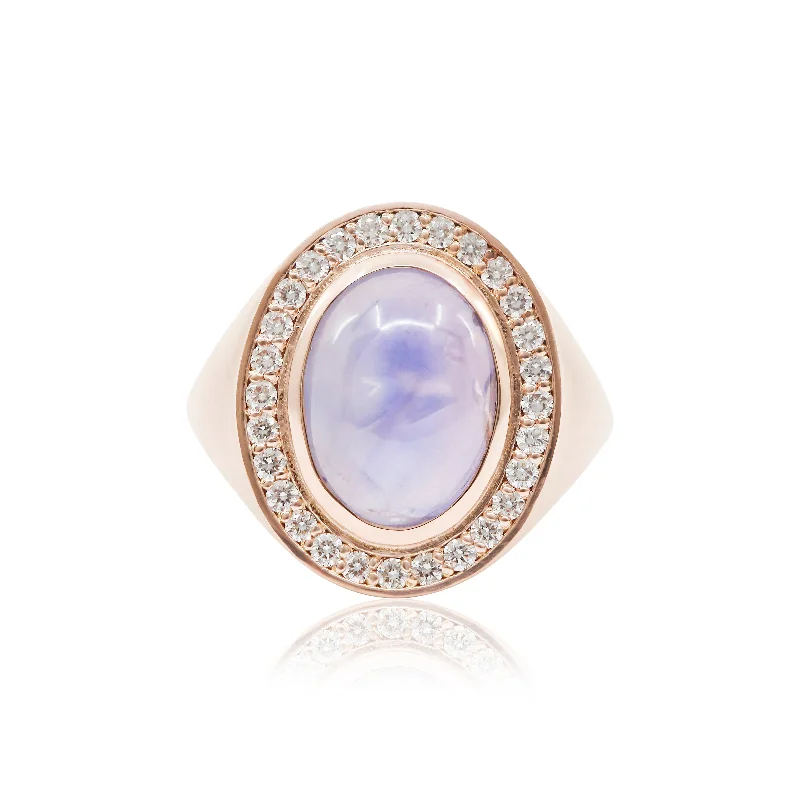 Soft texture rings-18K ROSE GOLD SIGNET RING WITH AN OVAL CABOCHON PURPLE AND BLUE STAR SAPPHIRE