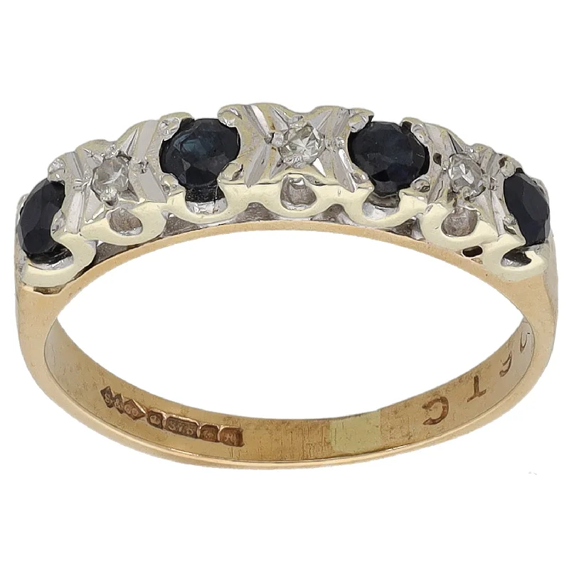 Fine star rings-9ct Gold Sapphire & 0.04ct Diamond Half Eternity Ring Size K