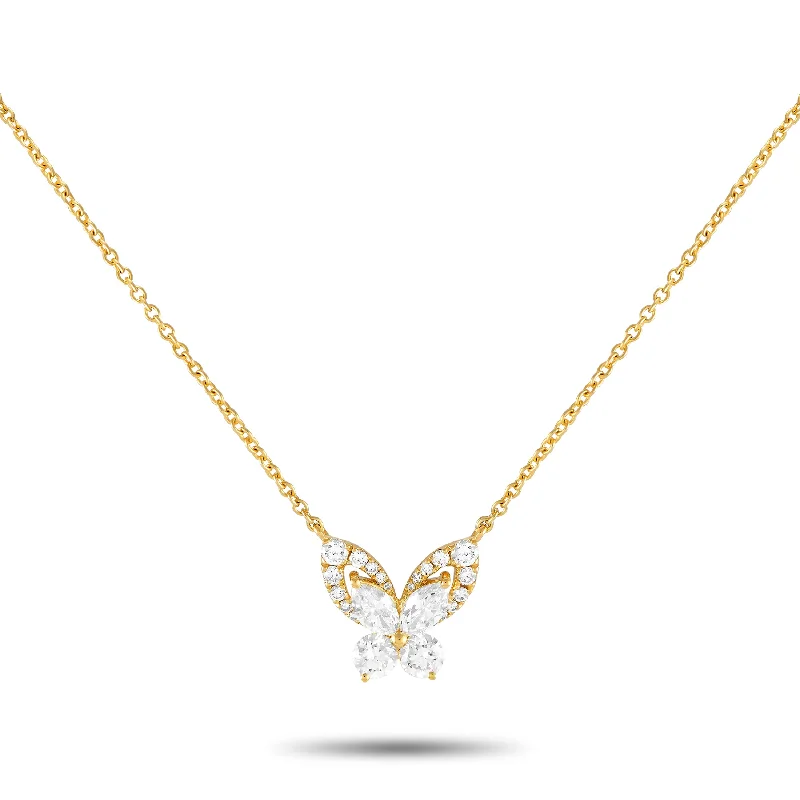 Pale wood necklaces-LB Exclusive 18K Yellow Gold 1.30ct Diamond Butterfly Necklace ANK-19761-Y