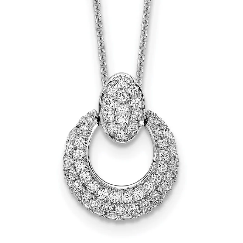 Rustic style necklaces-14K White Gold 5/8 Ct Lab Grown Diamond Fancy Circle Necklace 18" Clarity VS, Color D-E