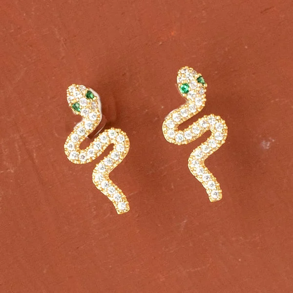 Fluid drop earrings-Snake CZ Stone Post Earring