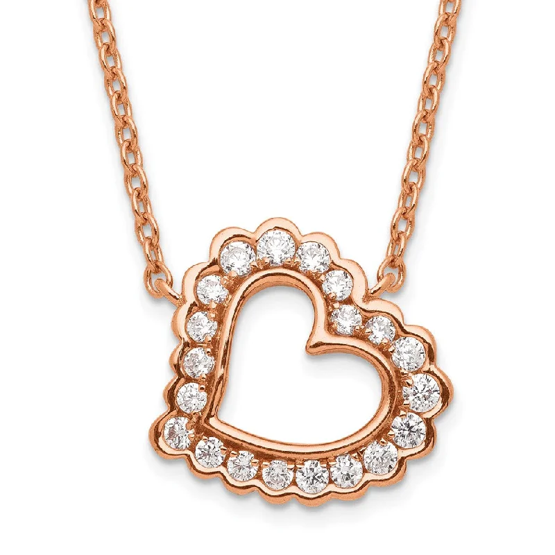 Clear stone necklaces-14K Rose Gold 1/4 Ct Lab Grown Diamond Heart Pendant Necklace 18" Clarity VS, Color G-H