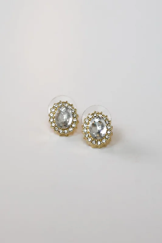 Bold tier earrings-Carrie Gold Rhinestone Stud Earrings