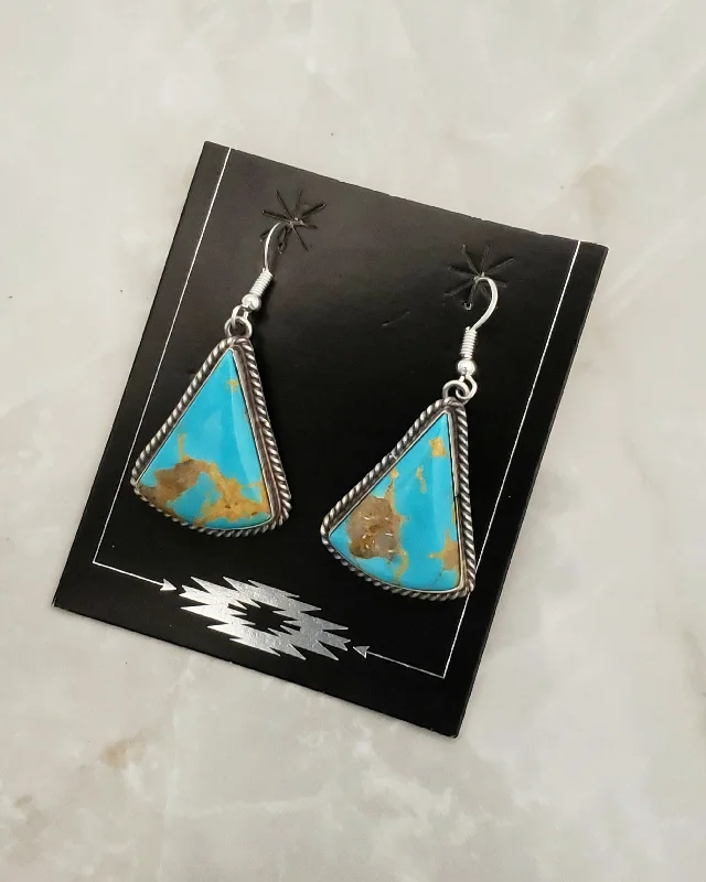 Vision eye earrings-Stamped Sterling Silver Turquoise Triangle Dangle Earrings