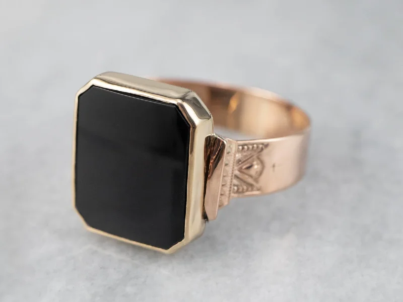 Etched letter rings-Mixed Era Black Onyx Statement Ring