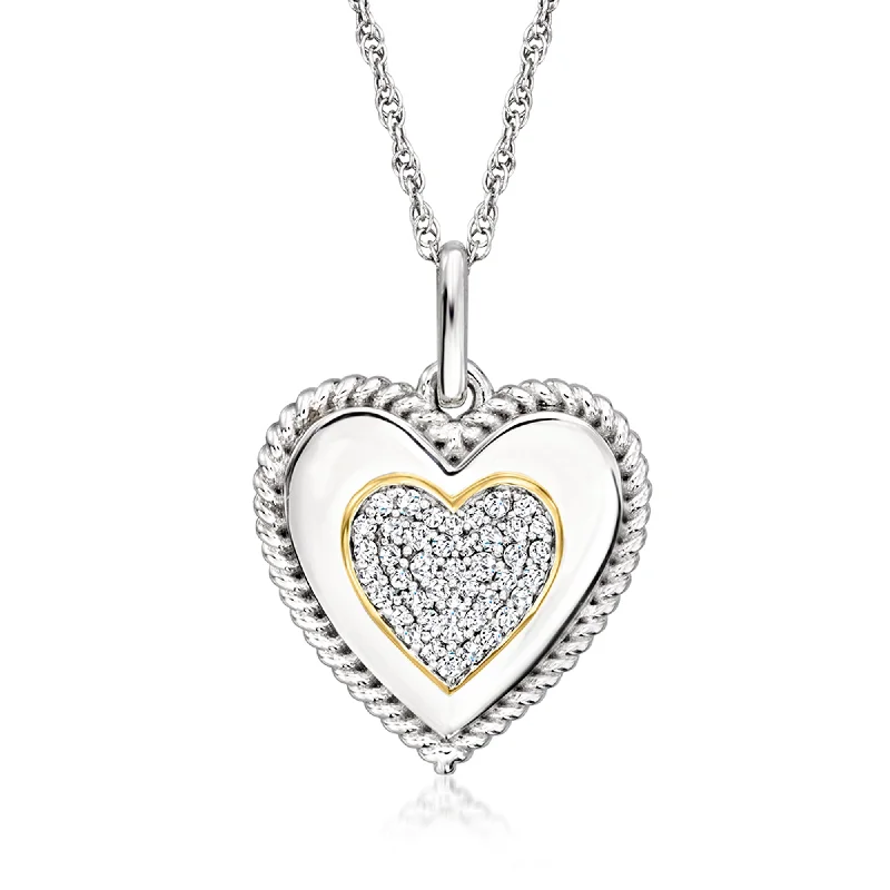 Gem-twisted necklaces-Ross-Simons Diamond Heart Pendant Necklace in Sterling Silver and 18kt Gold Over Sterling