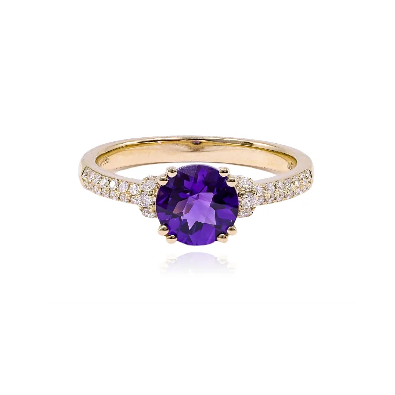 Owl motif rings-14K YELLOW GOLD AMETHYST DIAMOND COCKTAIL RING