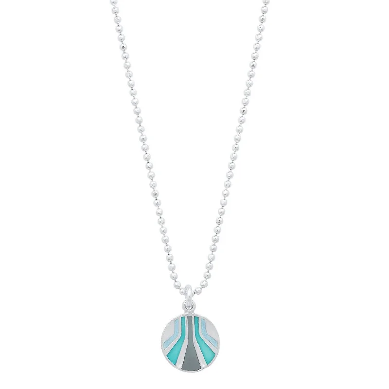 Gem-twisted necklaces-Women's Enameled Small Round "burst" Pendant Necklace In Sterling/blues