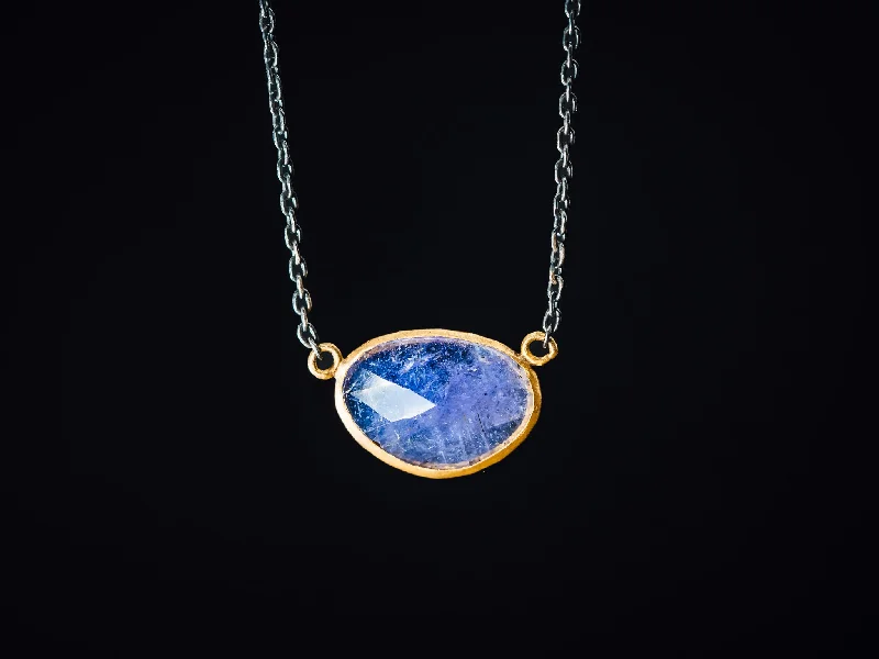 Stellar sign necklaces-24k Gold & Oxidized Sterling Silver Rose Cut Tanzanite Necklace