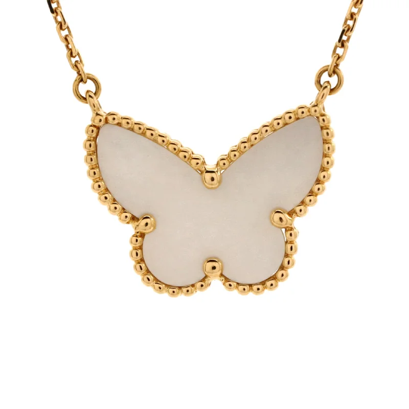 Gem-twisted necklaces-Lucky Alhambra Butterfly Pendant Necklace 18K Yellow Gold with Mother of Pearl