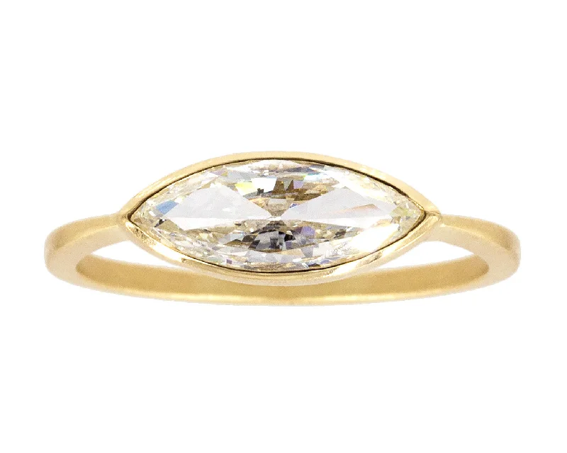 Fine dot rings-0.65ct Marquise Brillian-cut White Diamond & Yellow Gold Bezel Ring