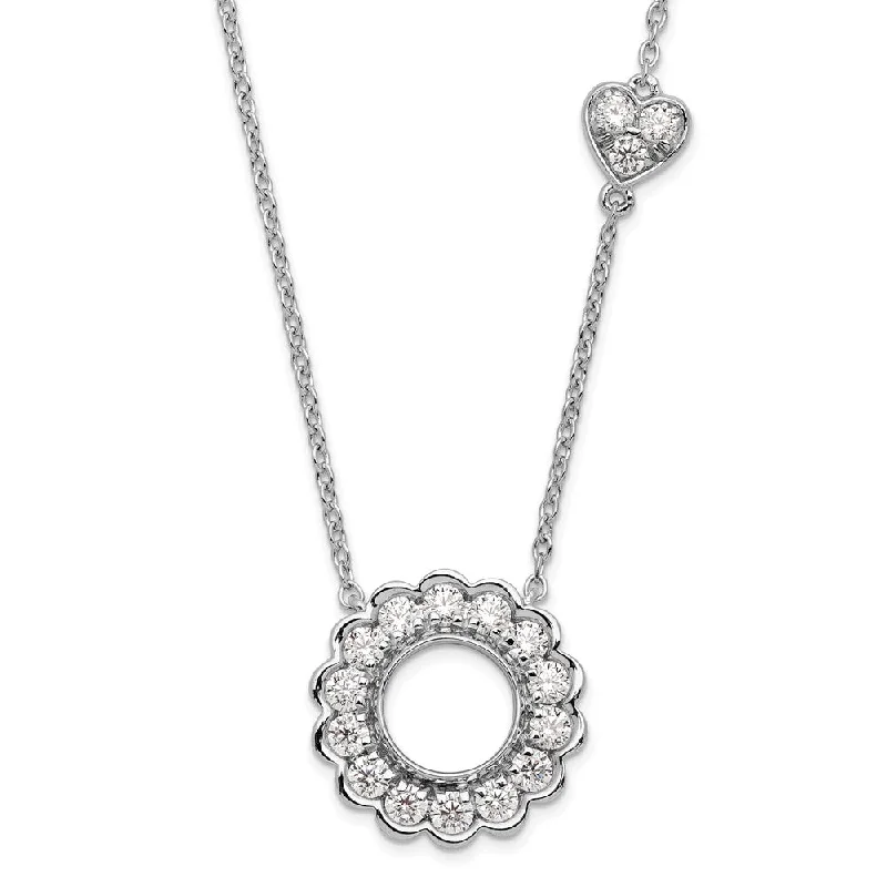 Coiled thread necklaces-14K White Gold 3/4 Ct Lab Grown Diamond Heart and Circle Necklace 18" Clarity VS, Color G-H