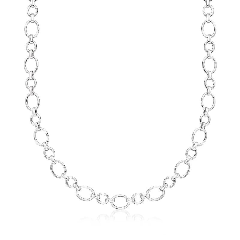 Solid link necklaces-Ross-Simons Italian Sterling Silver Alternating Oval-Link Necklace