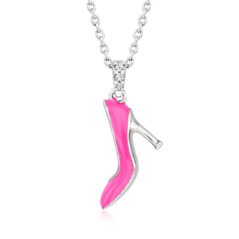 Nostalgic photo necklaces-Ross-Simons Pink Enamel High-Heel Pendant Necklace in Sterling Silver