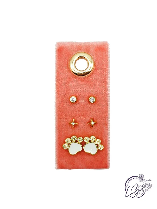 Fine clay earrings-Paw Velvet Stud Gift Set