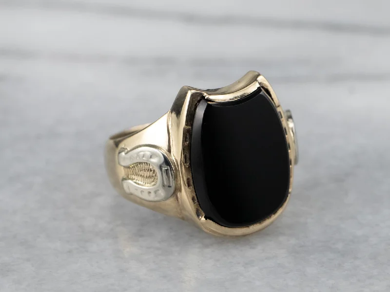 Cast name rings-Black Onyx Gold "Horseshoe" Ring