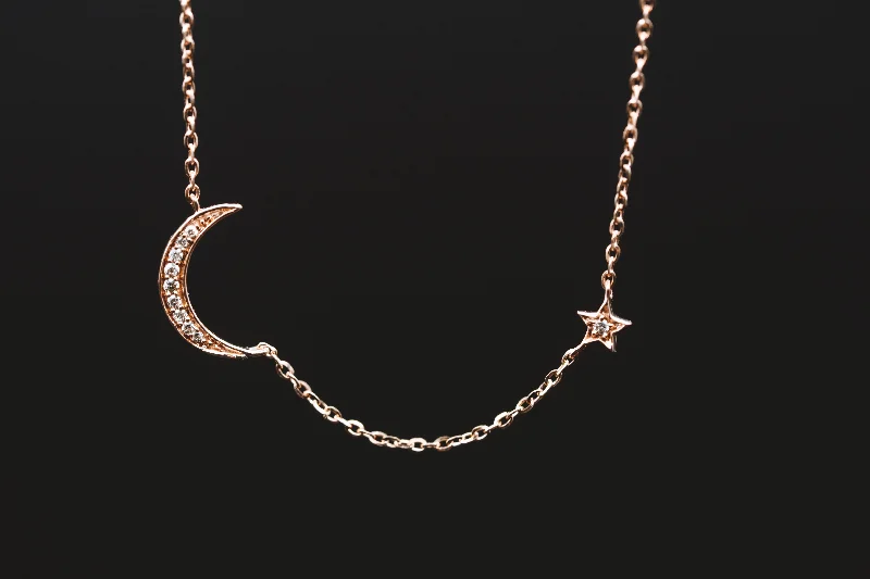 Stacked chain necklaces-14k Rose Gold Moon and Star Necklace