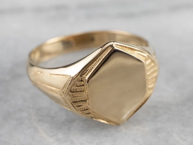 Neat modern rings-Vintage Gold Hexagonal Signet Ring