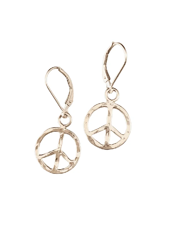 Basic stud earrings-Sterling Silver Small Hammered Peace Sign Earrings