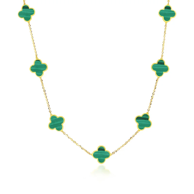 Flow shape necklaces-Small Malachite Clover Necklace