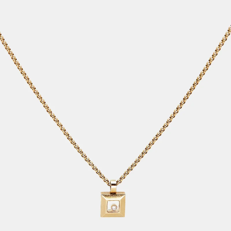 Vintage drop necklaces-Chopard Happy Diamonds Icon 18K Yellow Gold Square Pendant Necklace