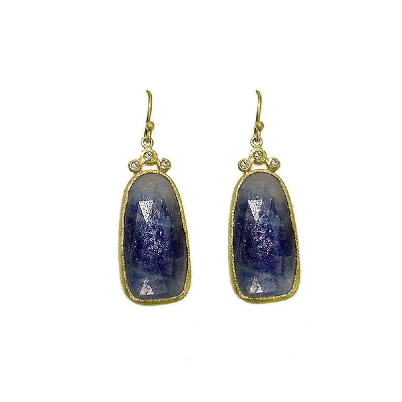 Old clip earrings-Blue Sapphire and Diamond Earrings 18k Gold