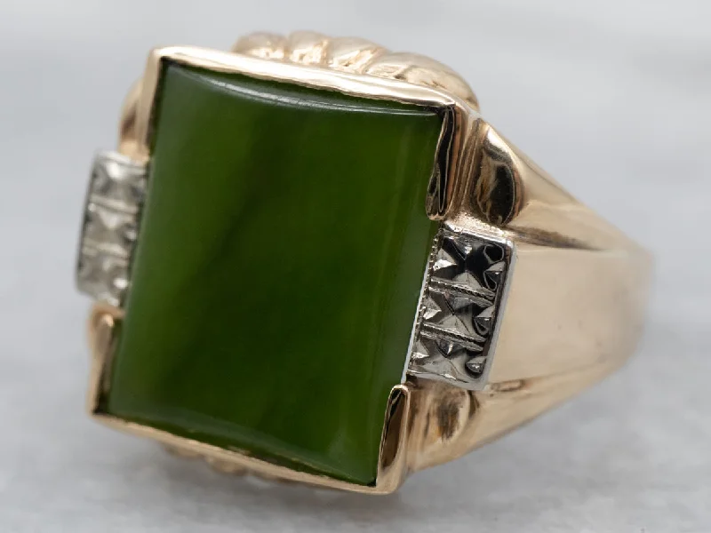 Sleek gloss rings-Retro Era Men's Jade Ring