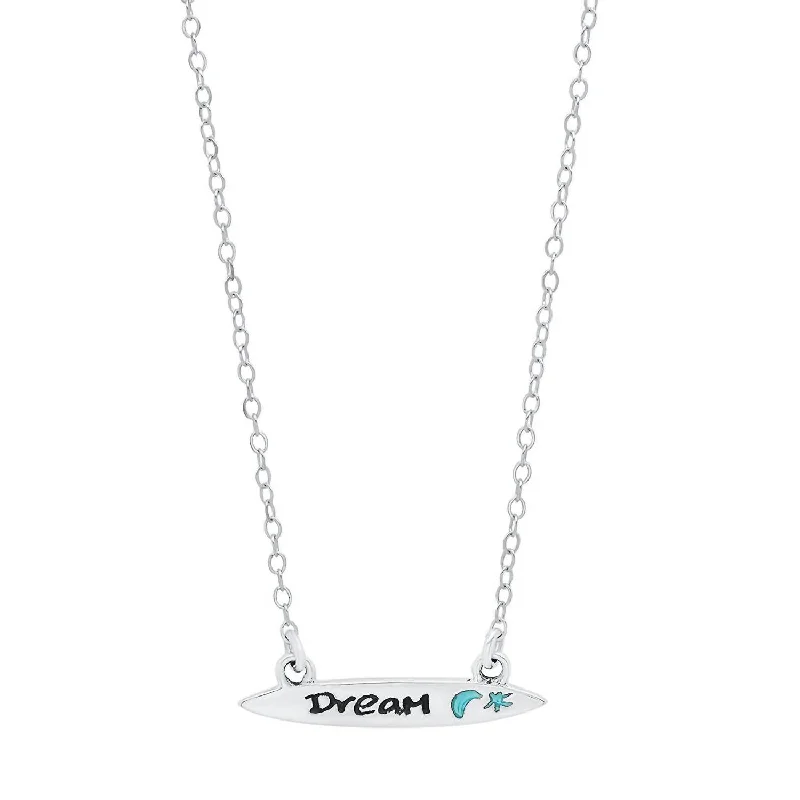 Stellar sign necklaces-Women's Enamel Small Surfboard Necklace - Dream In Silver