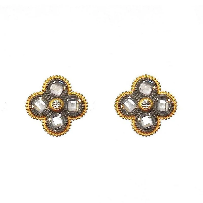 Sleek cuff earrings-Flower Stud Two Tone Earrings