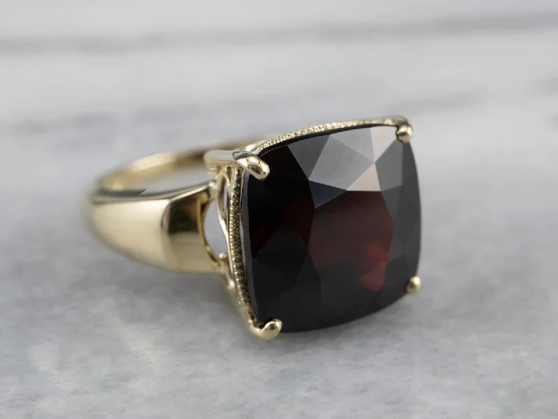 Bold cocktail rings-Cushion Cut Garnet Gold Statement Ring