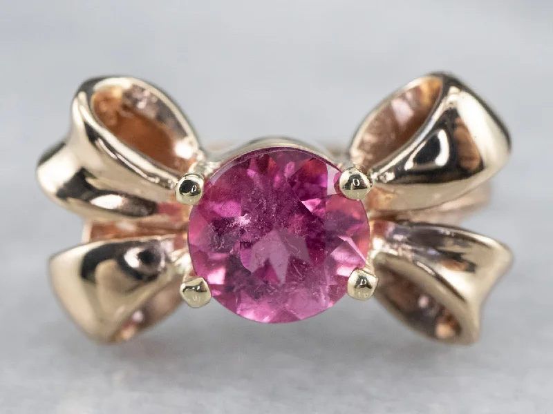 Trust charm rings-Vintage Pink Tourmaline Golden Bow Ring