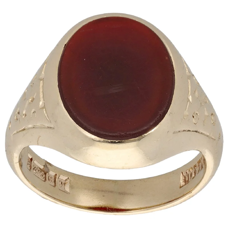 Rustic cameo rings-9ct Gold Carnelian Patterned Signet Ring Size S