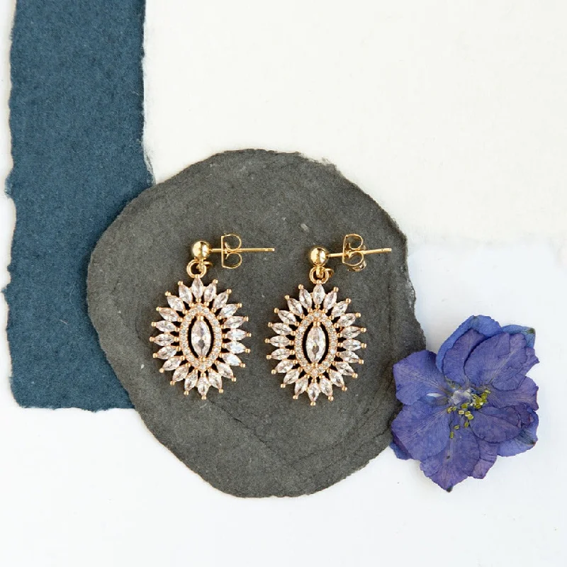 Layered drop earrings-Cubic Zirconia Medallion Post Stud Earring