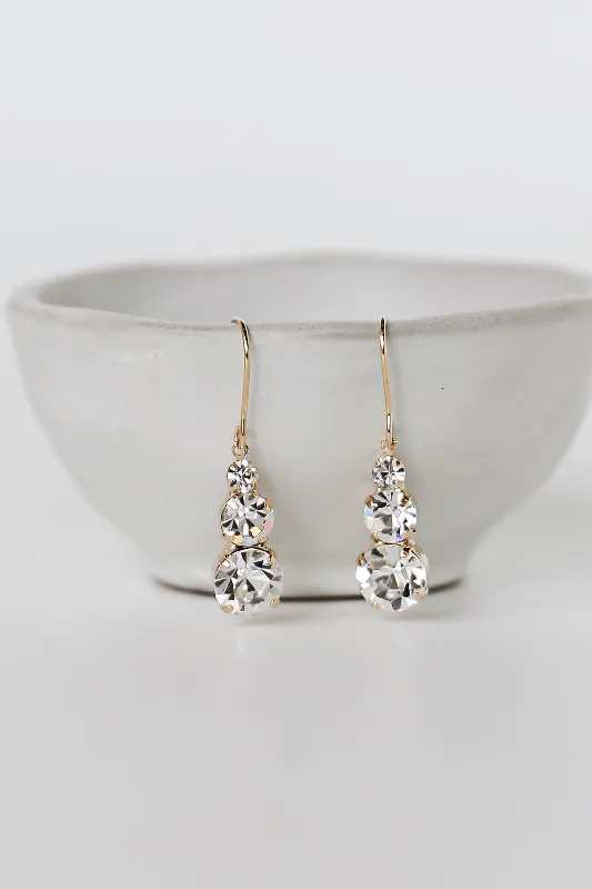 Bold statement earrings-Lainey Gold Rhinestone Drop Earrings