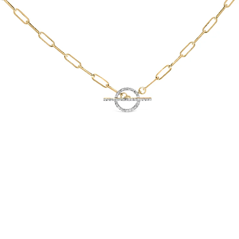 Stellar sign necklaces-14KT Yellow Gold 1/4 Cttw Diamond  Toggle Clasp Paperclip Link Necklace