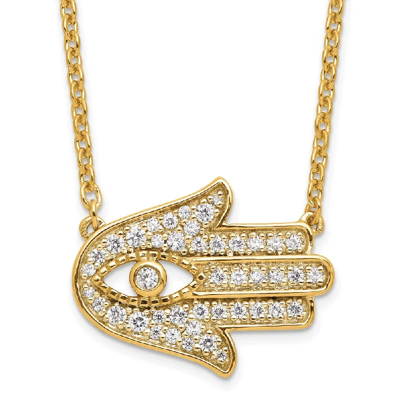 Dove feather necklaces-14K Yellow Gold 1/3 Ct Lab Grown Diamond Hamsa Pendant Necklace 18" Clarity VS, Color G-H