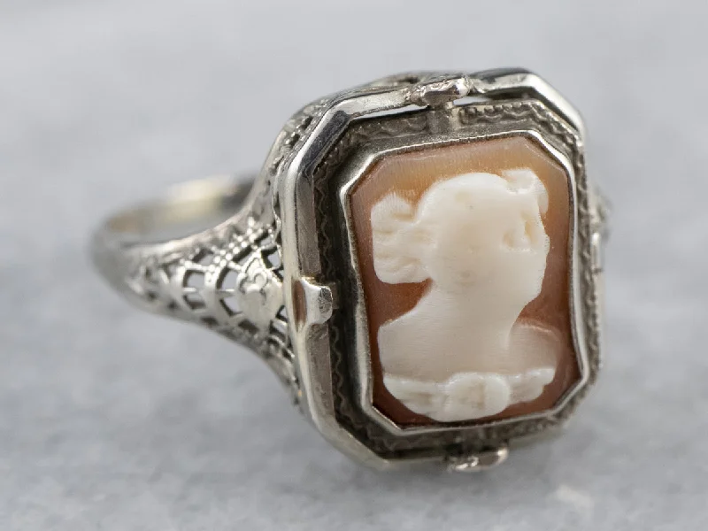 Rope band rings-Art Deco Cameo and Mother of Pearl Flip Ring