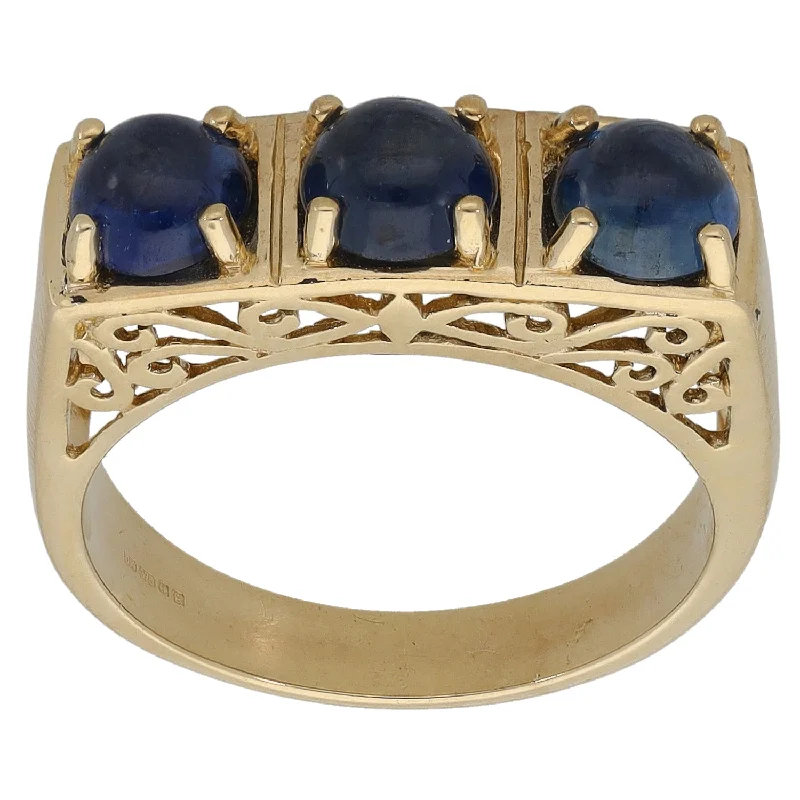 Soft texture rings-9ct Gold Sapphire Trilogy Ring Size N